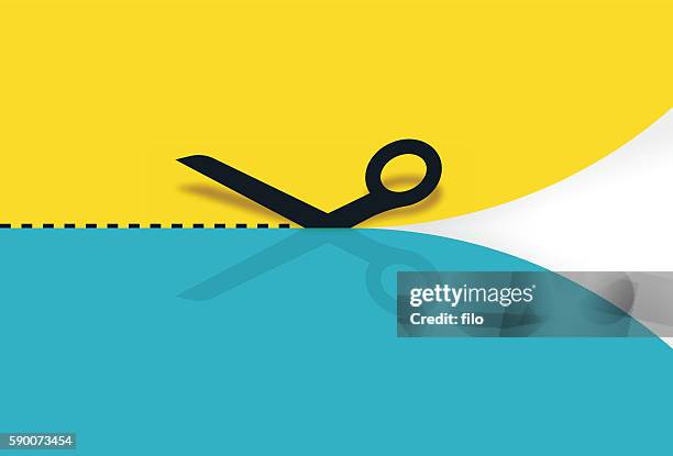 stockillustraties, clipart, cartoons en iconen met scissors cutting paper - waardebon