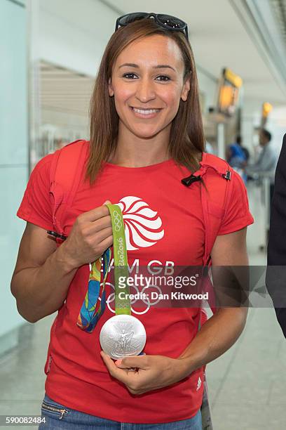 Hepathlete Jessica Ennis-Hill of Great Britain poses with her Silver Medal after arriving on a British Airways flight from Rio de Janeiro in Brazil...