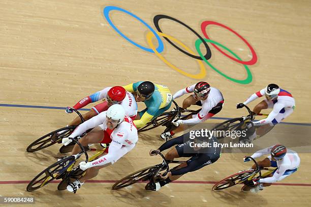 Damian Zielinski of Poland leads Matthew Glaetzer of Australia, Pavel Kelemen of the Czech Republic, Kazunari Watanabe of Japan, Dongjin Kang of...