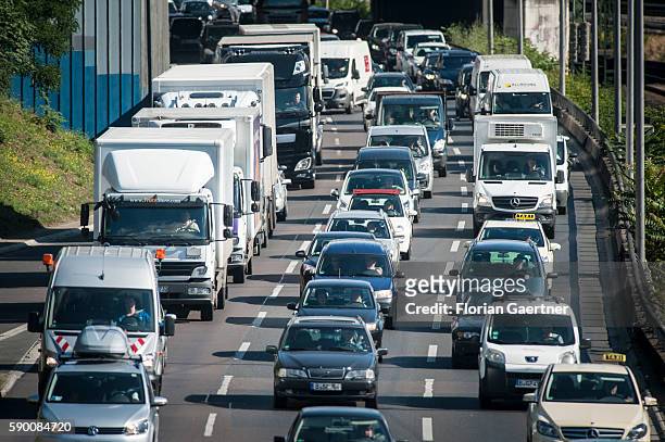 Traffic jam is captured on August 16, 2016 in Berlin, Germany.