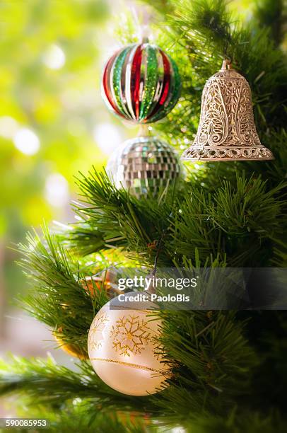 close up of a christmas tree with balls - venetian ball stock pictures, royalty-free photos & images