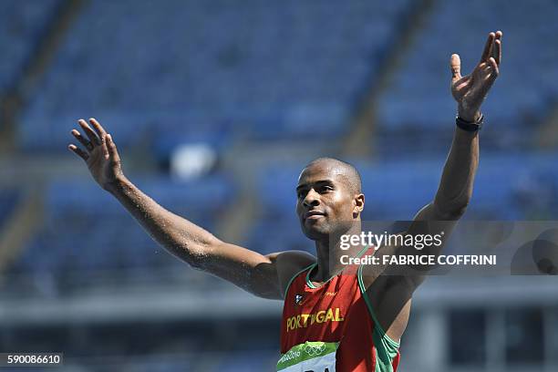 Portugal's Nelson Evora competes in the Men's Triple Jump Final during the athletics event at the Rio 2016 Olympic Games at the Olympic Stadium in...