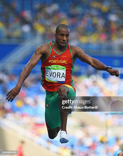 Nelson Evora of Portugal competes during the Men's Triple Jump Final on Day 11 of the Rio 2016 Olympic Games at the Olympic Stadium on August 16,...