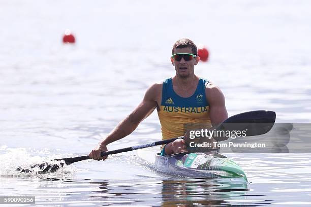 Murray Stewart of Australia competes during the Men's Kayak Single 1000m Final A on Day 11 of the Rio 2016 Olympic Games at the Lagoa Stadium on...