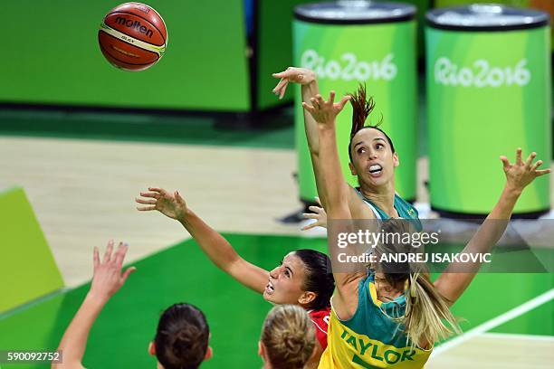 Serbia's shooting guard Ana Dabovic goes to the basket against Australia's forward Penny Taylor during a Women's quarterfinal basketball match...