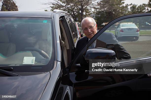 Former Vice President Dick Cheney leaves after being interviewed for the second time by Chris Whipple for "The Presidents' Gatekeepers" project about...