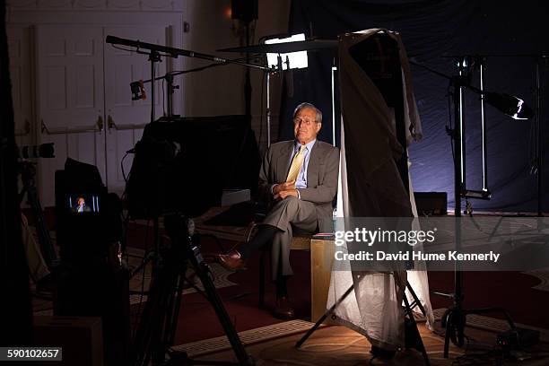 Former Secretary of Defense Donald Rumsfeld being interviewed for Discovery Channel's documentary, "The Presidents' Gatekeepers," about the White...