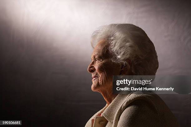 Former First Lady Barbara Bush is interviewed for 'The Presidents' Gatekeepers' project about the White House Chiefs of Staff at the Bush Library,...