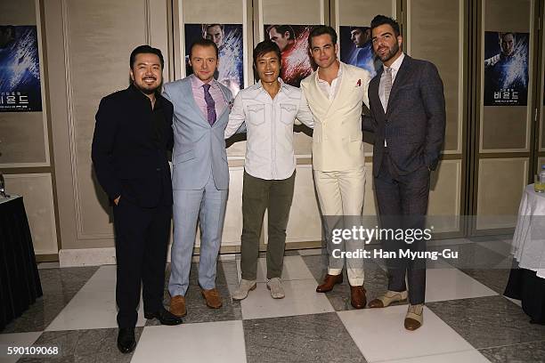 Actors Simon Pegg, Chris Pine, Zachary Quinto, Lee Byung-Hun and director Justin Lin attend the Fan Screening of the Paramount Pictures title "Star...