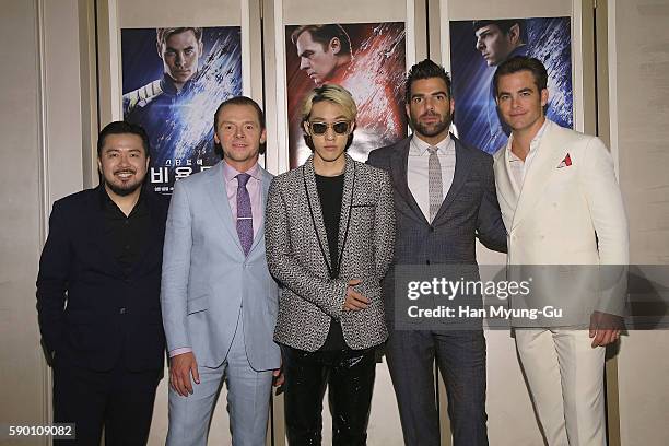 Actors Simon Pegg, Chris Pine, Zachary Quinto, director Justin Lin and Singer Zion.T attend the Fan Screening of the Paramount Pictures title "Star...