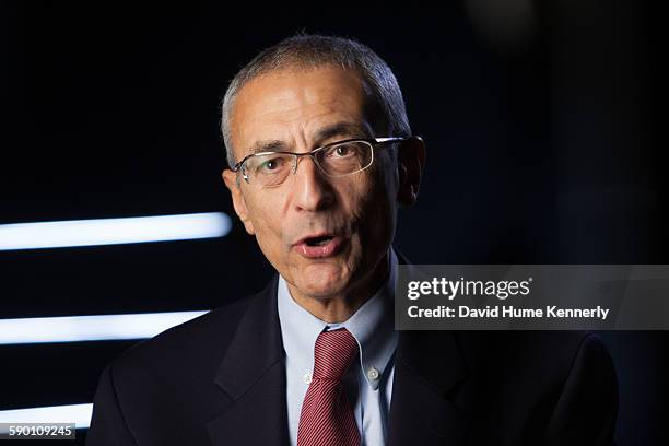 Former Clinton White House Chief of Staff, John Podesta, being interviewed for Discovery Channel's, "The President's Gatekeepers," November 9 in...