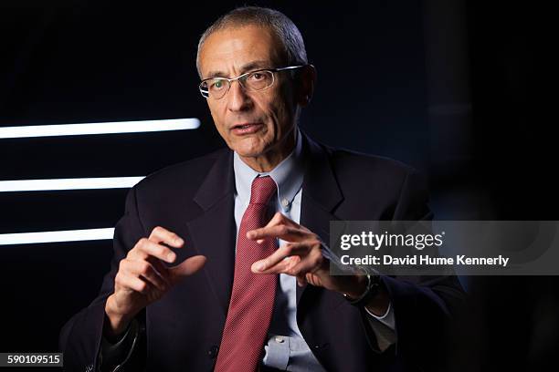 Former Clinton White House Chief of Staff, John Podesta, being interviewed for Discovery Channel's, "The President's Gatekeepers," November 9 in...