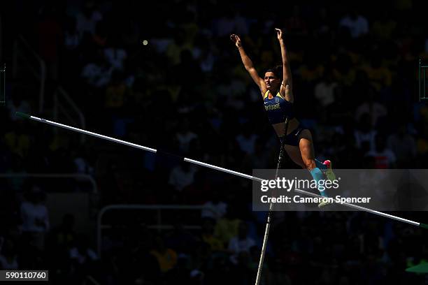 Maryna Kylypko of Ukraine competes during the Women's Pole Vault Qualifying Round - Group A on Day 11 of the Rio 2016 Olympic Games at the Olympic...