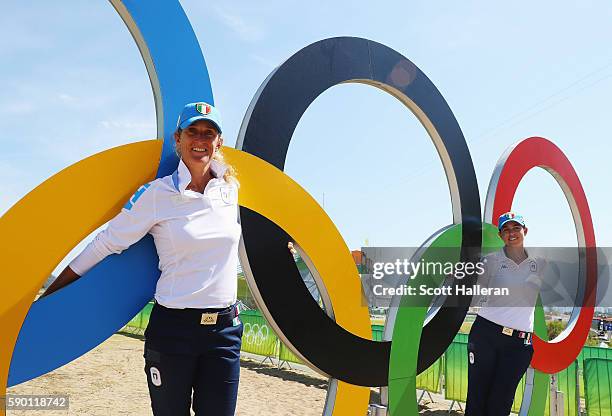 Giulia Sergas and Giulia Molinaro of Italy pose together during a practice round prior to the start of the women's golf during Day 11 of the Rio 2016...