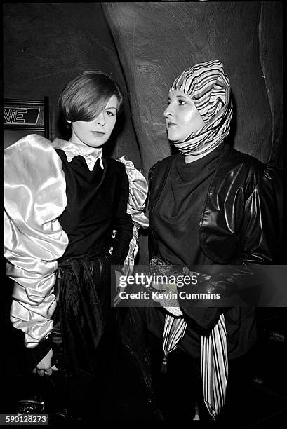 Clubbers in New Romantic fashions at Rumours nightclub in Stockport, Greater Manchester, April 1981.