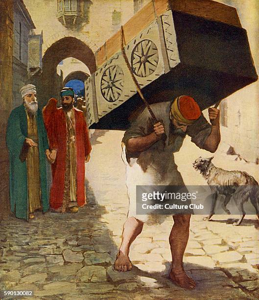 Burden carrier / porter, Jerusalem, market scene - 1913 illustration based on travel in the Holy Land