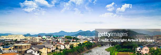 japanese landscape in the summer - riverbank stockfoto's en -beelden