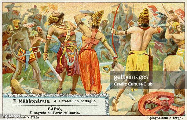 Mahabharata, Sanskrit epic poem. Kurukshetra war. Liebig collectors' card 1931