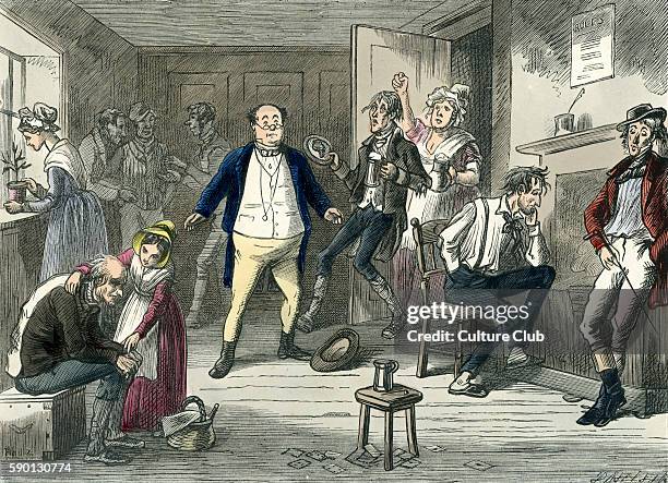 The Posthumous Papers of the Pickwick Club by Charles Dickens. Caption reads: 'Letting his hat fall on the floor, he stood perfectly fixed and...