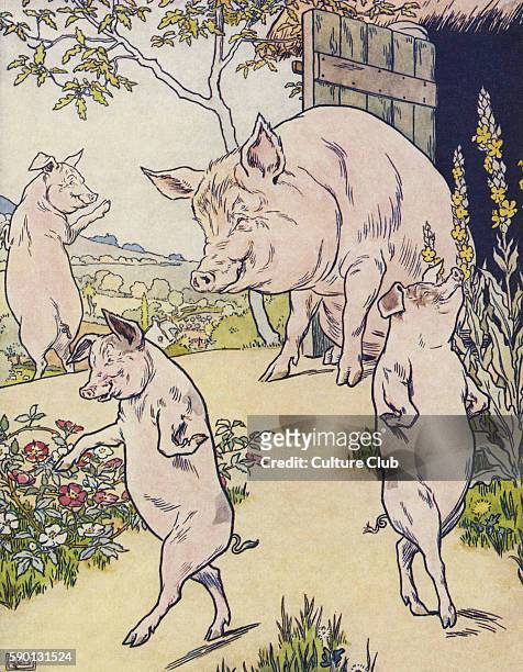 The Three Little Pigs, the old sow sends the three pigs to seek their fortune, from The Golden Goose Book illustrated by Leonard Leslie Brooke