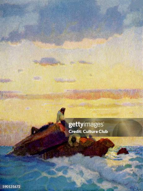 The Mysterious Island by Jules Verne . Illustrations by NC Wyeth. First published 1874. Caption reads: 'The last hope' JV French novelist 8 February...