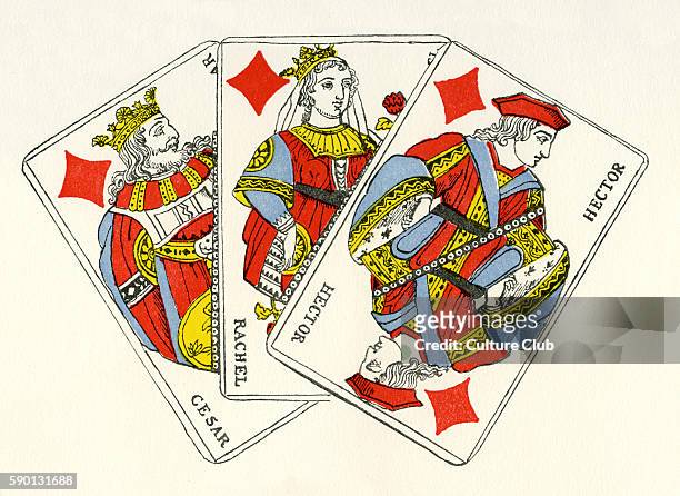 French court cards - diamonds / carreaux. King representing Ceasar, Queen representing Rachel and jack / knave representing Hector . Early 19th...