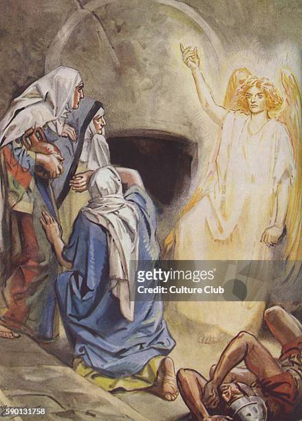 Mary Magdalene and some of the women find Jesus' empty tomb. 'And the angel answered and said unto the women, Fear not ye: for I know that ye seek...