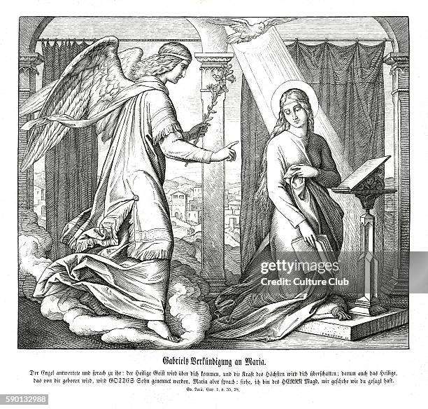 Annunciation, Gospel of Luke chapter I verses 35 - 38 'And the angel answered and said unto her, The Holy Ghost shall come upon thee, and the power...