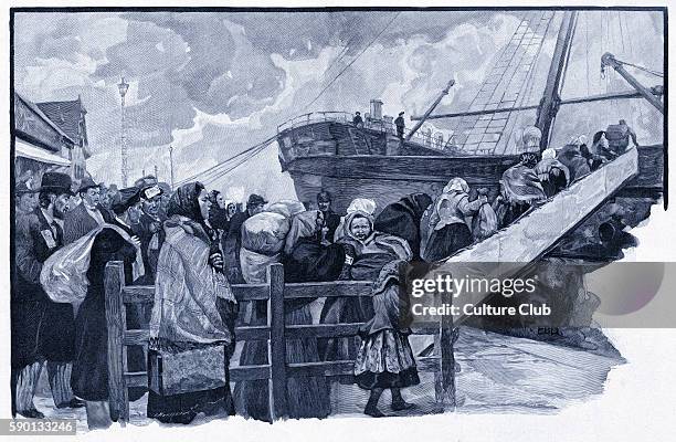 Jewish emigrants from eastern Europe boarding a boat from northern Germany to America. C. 1901