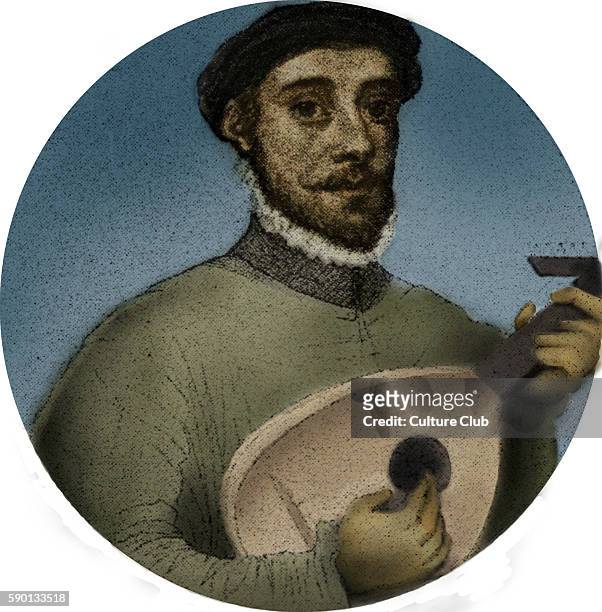 Rizzio / Riccio - portrait of the Italian bass & diplomat holding lute and serenading Mary Queen of Scots. DT: 1525 Favourite at the court of Mary,...