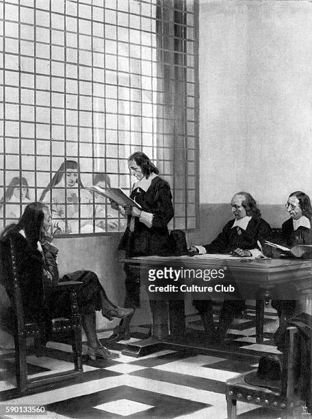 Blaise Pascal , French mathematician and physicist, with the mother superior and two notaries at the reading of the contract ensuring his sister...