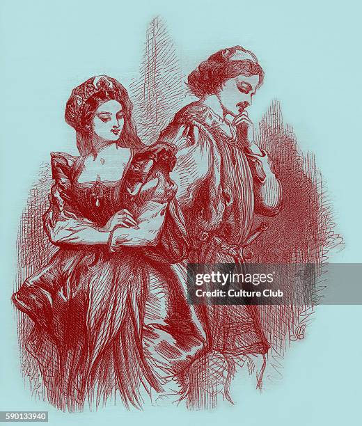 Much Ado about Nothing by William Shakaespeare. Beatrice and Benedick Act I scene 1. . Illustration by John Gilbert. English poet and playwright...