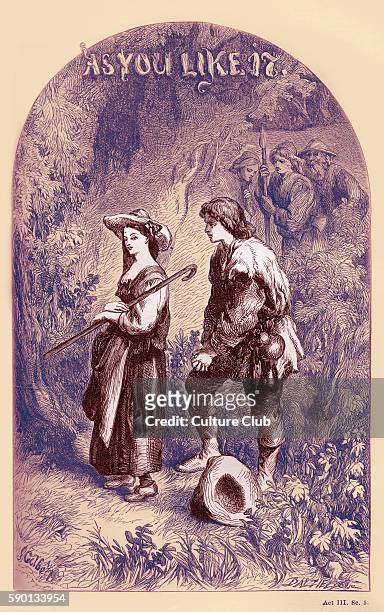 As you Like It by William Shakaespeare. Act III scene 5 - Silvius and Phebe . Illustration by John Gilbert. Engraved by Brothers Dalziel. WS: English...
