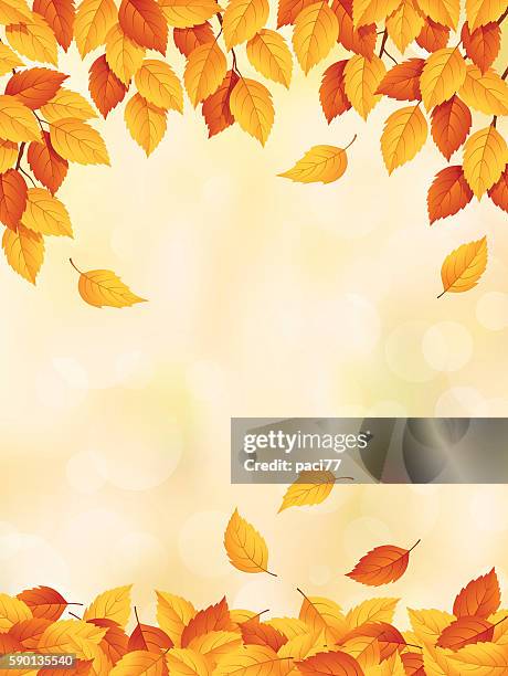 drawing of yellow to red leaves falling in autumn - september stock illustrations