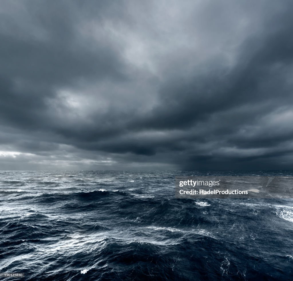 Intense thunderstorm rolling over open ocean