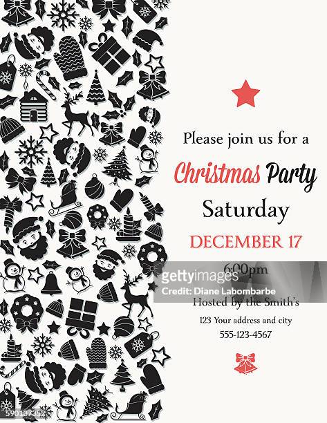retro black and red christmas party invitation template - baseball glove silhouette stock illustrations