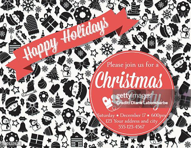 retro black and red christmas party invitation template - baseball glove silhouette stock illustrations