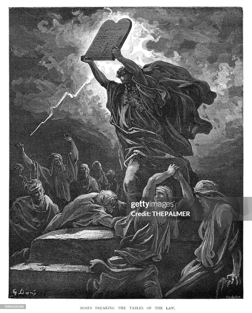 Moisés rompiendo las tablas de la Ley de 1870