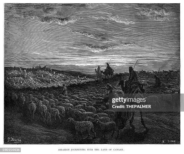abraham journey to canaan engraving 1870 - abraham stock illustrations