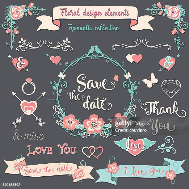 floral design elements romantic vintage collection - save the date stock illustrations