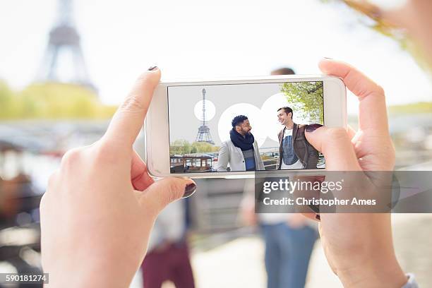 using an augmented reality application on smart phone concept - augmented reality phone stock pictures, royalty-free photos & images