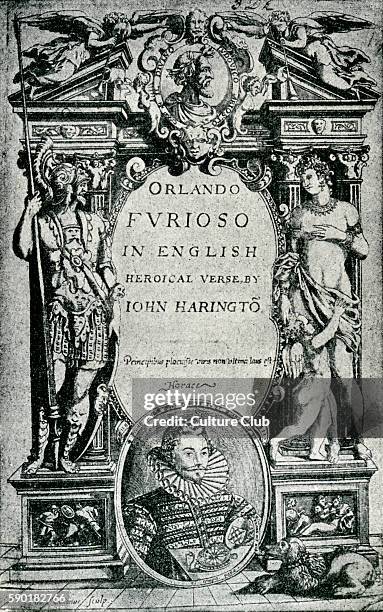 Title-page of 'Orlando Furioso,' with portrait of John Haryngton, by William Rogers, 1591. Text reads: 'Orlando Furioso in Englaish Heroical Verse by...