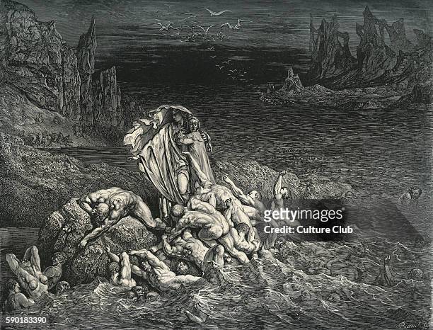 Dante Alighieri, La Divina Commedia, L'Inferno - Canto VII : illustration by Gustave Dor for lines 118-119 'Now seest thou, son! / The souls of...