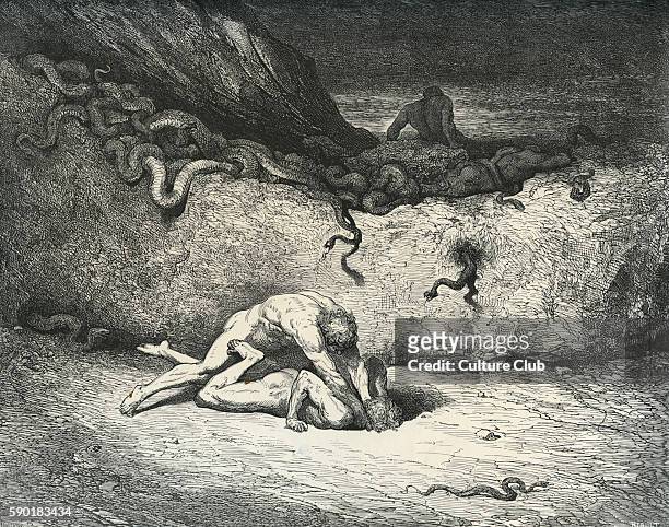 Dante Alighieri, La Divina Commedia, L'Inferno - Canto XXX : illustration by Gustave Dor for lines 33-34 'That sprite of air is Schicchi: in like...