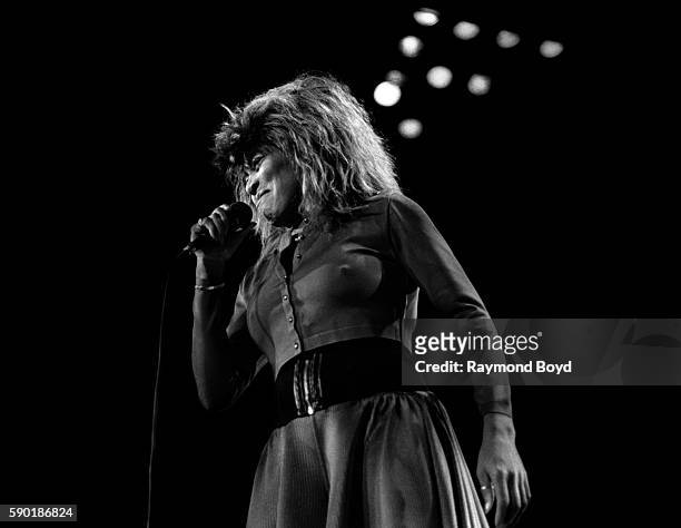 Singer Tina Turner performs at the Rockford Metro Center in Rockford, Illinois in January 1987.
