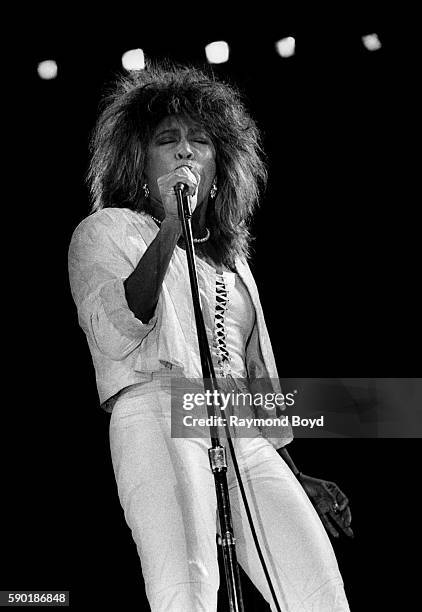 Singer Tina Turner performs at the Rosemont Horizon in Rosemont, Illinois in 1986.