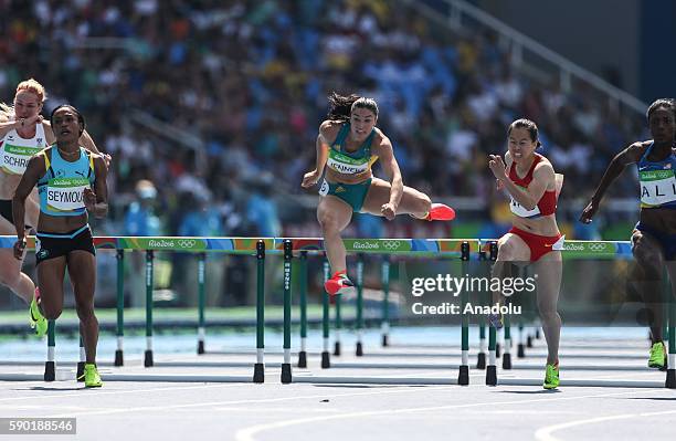 Michelle Jenneke of Australia competes during the Women's 100m Hurdles Round 1 - Heat 2 of the athletics event within the Rio 2016 Olympic Games at...