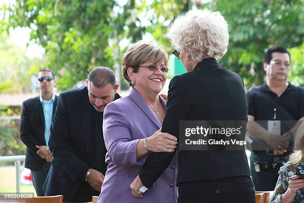 Maria Melendez, Mayor of Ponce talks to Charytin Goyco as part of Memorial Act of Elin Ortiz Burial. Elin Ortiz is laid to rest at WAPA TV on August...