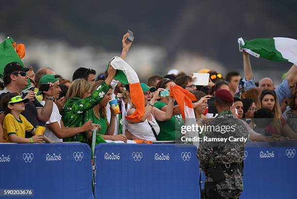 Rio , Brazil - 16 August 2016; Friends and family of Ireland's Annalise Murphy during the medal ceremony after the Women's Laser Radial Medal race on...