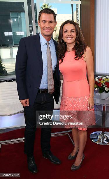 Personalities Jeff Lewis and Jenni Pulos visit Hollywood Today Live at W Hollywood on August 16, 2016 in Hollywood, California.